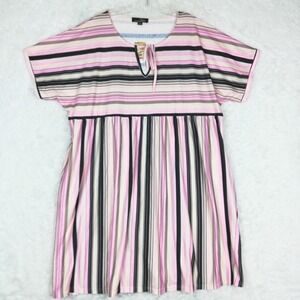 Suzanne Betro Womens D Dress Pink Black Stripe Empire Waist V Neck Plus 4X New